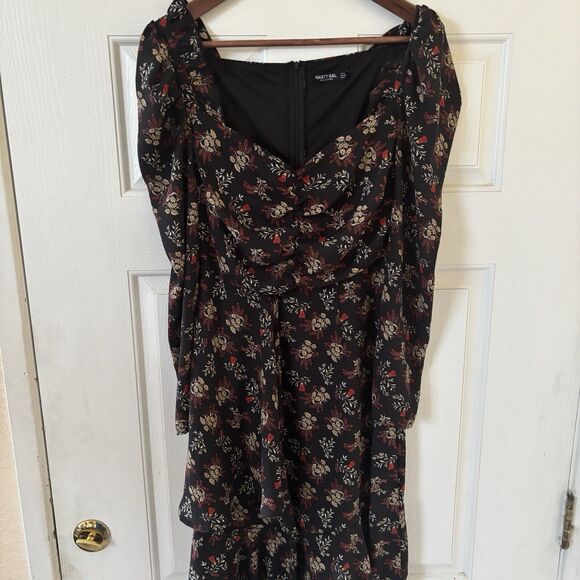 Nasty Gal Y2K Plunging V Neck Whimsigoth Floral Midi Dress Size 2 Romantic Party - Picture 3 of 12